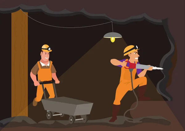 Ένστολοι Δουλεύουν Υπόγεια Ορυχεία Άνθρακα Επίπεδο Στυλ Εικονογράφηση Κινουμένων Σχεδίων — Διανυσματικό Αρχείο