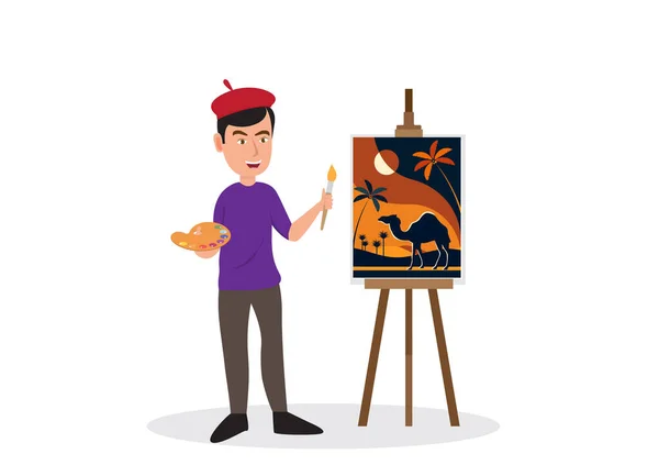 Pintura Masculina Sobre Lienzo Artista Está Trabajando Una Pintura Hombre — Vector de stock