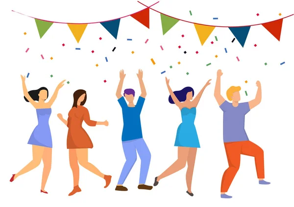 Grupo Personas Negocios Felices Una Fiesta Hombres Mujeres Positivos Bailando — Vector de stock