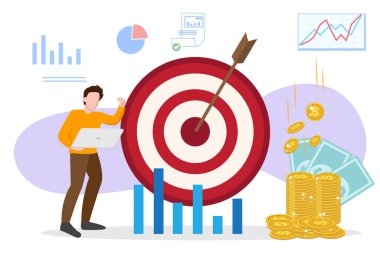 İş görüşü. İş adamlarının kalitesini yükseltme fikri ile büyük hedefler. Düz biçim çizgi film çizim vektörü