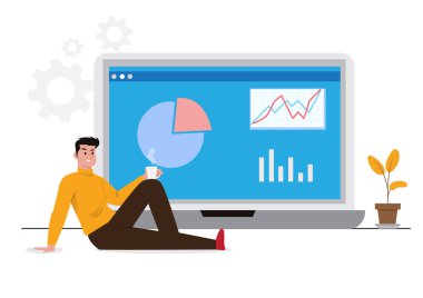 Proje uygulaması ve yönetim kavramları verimli iş akışı ve izleme sistemi, iş stratejisi, şirket geliştirme süreci. Düz biçim çizgi film çizim vektörü