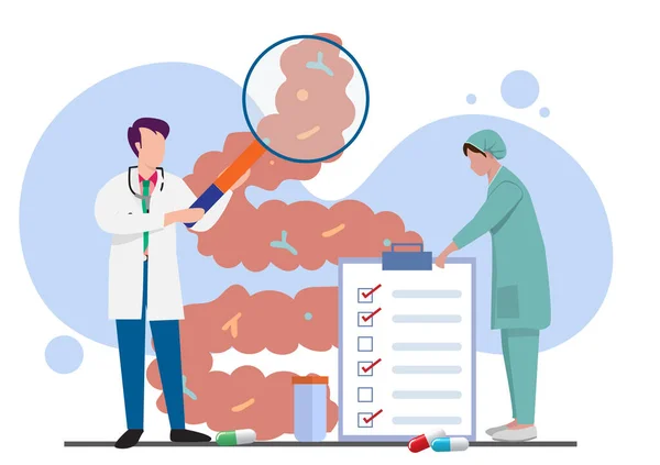 Médico Examinando Gastrointestinal Gastrointestinal Vector Plano Aislado Microflora Intestinal Abstracta — Archivo Imágenes Vectoriales