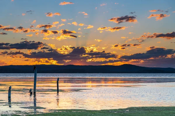 Puesta Sol Nubes Sobre Long Jetty Costa Central Nsw Australia — Foto de Stock