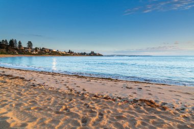 Sahil kenarında gün doğumu Orta Sahildeki Toowoon Körfezi 'nden alındı, NSW, Avustralya.