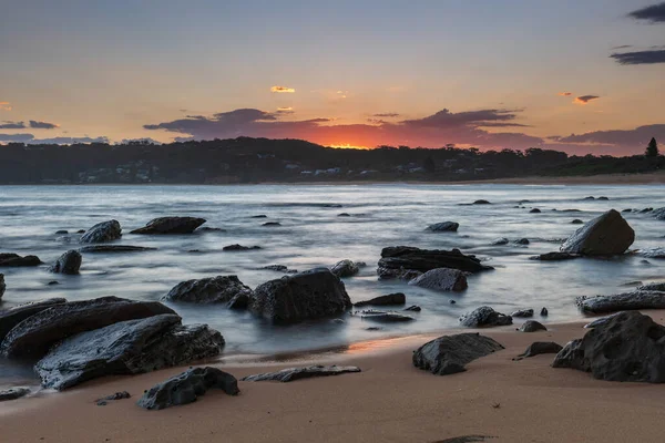 Puesta Sol Junto Mar Copacabana Costa Central Nsw Australia — Foto de Stock