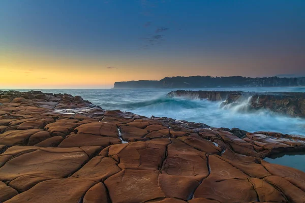 Amanecer Del Paisaje Marino Plataforma Teselada Rock North Avoca Beach — Foto de Stock