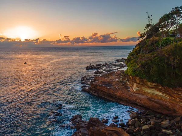 Zonsopgang Zeegezicht Rotsachtige Landtong Van Boven Bij Avoca Beach Aan — Stockfoto