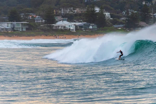 Avoca Beach Nsw Australia May 2021 Sunrise Surfer Catching Wave — Stock Photo, Image