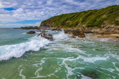Barrington kıyısındaki Forster 'da bir mil plajı, NSW, Avustralya.