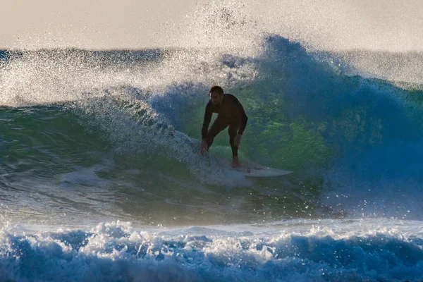 Surfer Tôt Matin Avec Des Vagues Pieds Macmasters Beach Sur — Photo