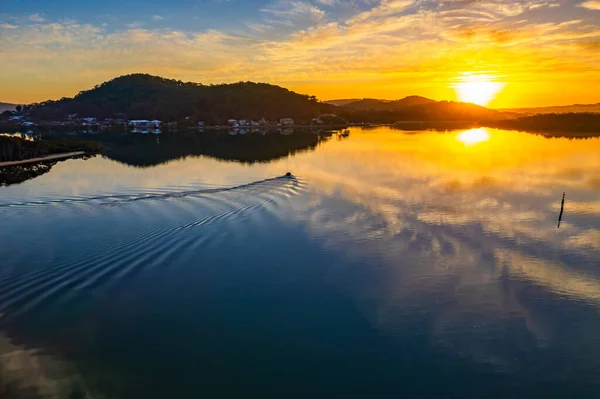 Paysage Lever Soleil Aérien Avec Nuages Dessus Des Eaux Brisbane — Photo