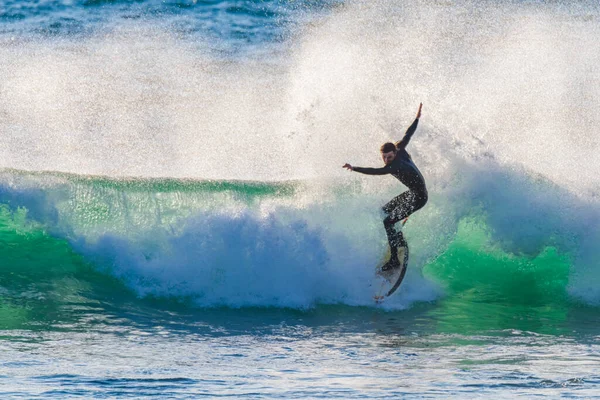 Surfer Tôt Matin Avec Des Vagues Pieds Macmasters Beach Sur — Photo