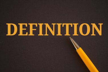 DEFITION kelime, iş konsepti. turuncu metin üzerine koyu arkaplan.