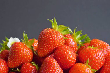 Koyu gri arka planda sulu ve taze çilek