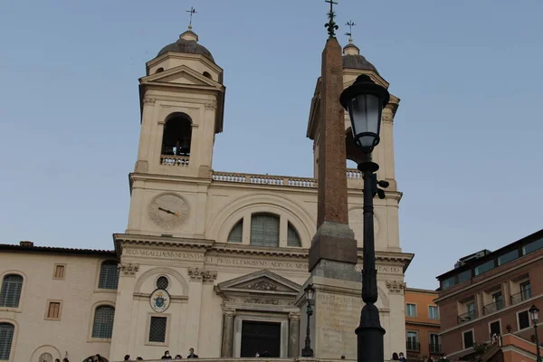 Obelisk Dzwonnica Schody Hiszpańskie Rzym Włochy — Zdjęcie stockowe
