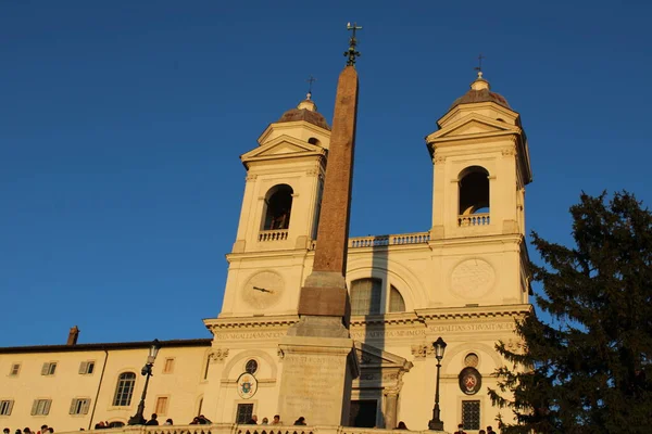 Obelisk Dzwonnica Schody Hiszpańskie Rzym Włochy — Zdjęcie stockowe