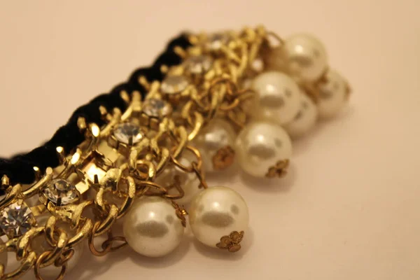 Collana Perline Oro Gioielli Oro — Foto Stock