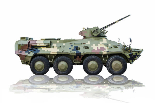 The camouflage tank is a beautiful design on a white background.