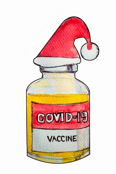 Une Peinture Vaccin Covid Portant Chapeau Noël Rouge Est Cadeau — Photo