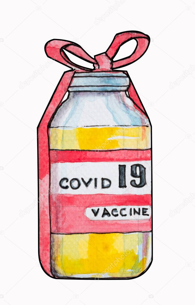 A painting of the Covid-19 vaccine tied with a red bow is a gift and hope for Christmas.