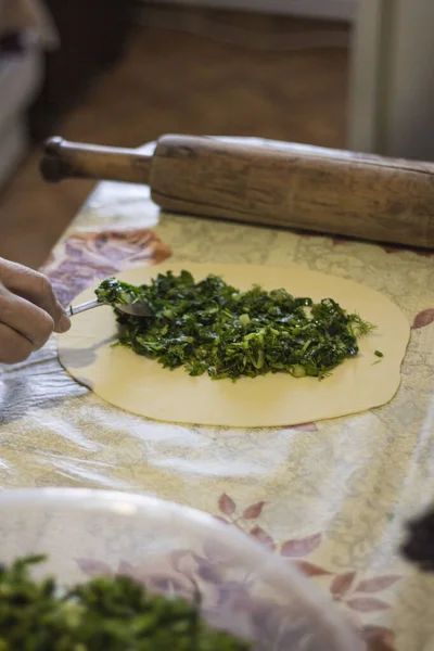 Карабахское Блюдо Женгялов Хлеб Тесто Травами — стоковое фото