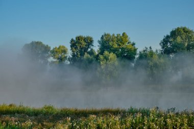 Gölün üzerinde sisli bir sabah