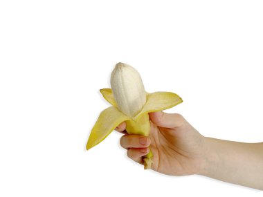 Beyaz arka planda soyulmuş muz kabuğu.