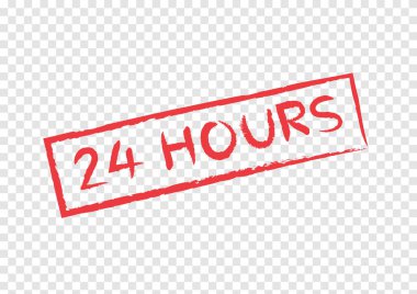 kırmızı açıkça 24 saat kırmızı kare çerçeve içinde kelime şeffaflık arkaplan izole
