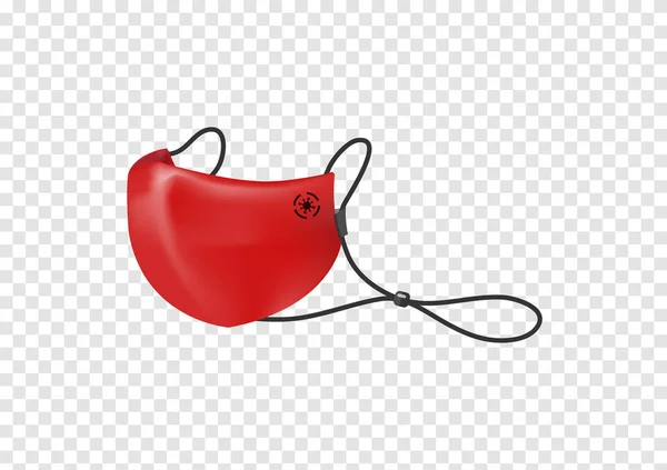 Topeng Wajah Kapas Merah Dengan Tali Panjang Dan Logo Virus - Stok Vektor