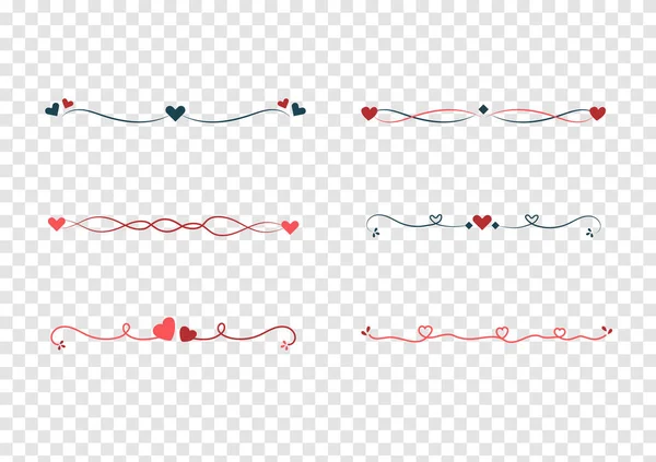 Sevgililer Günü Çizgisi Zarif Vektör Seti Şeffaflık Arka Planında Kalbi — Stok Vektör