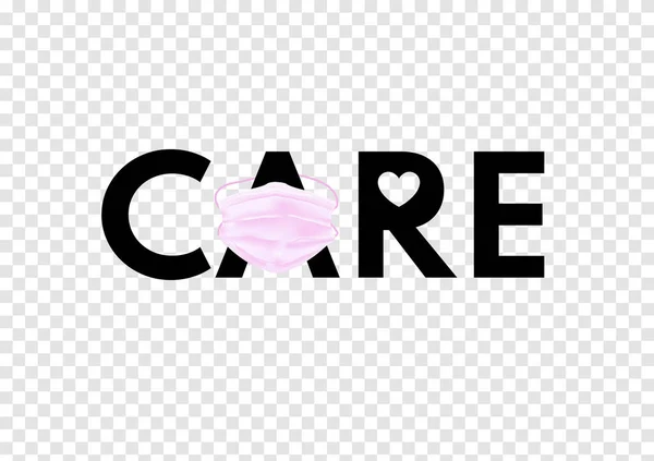 Lettering Care Heart Symbol Wear Pink Medical Mask Valentine Festival — Διανυσματικό Αρχείο