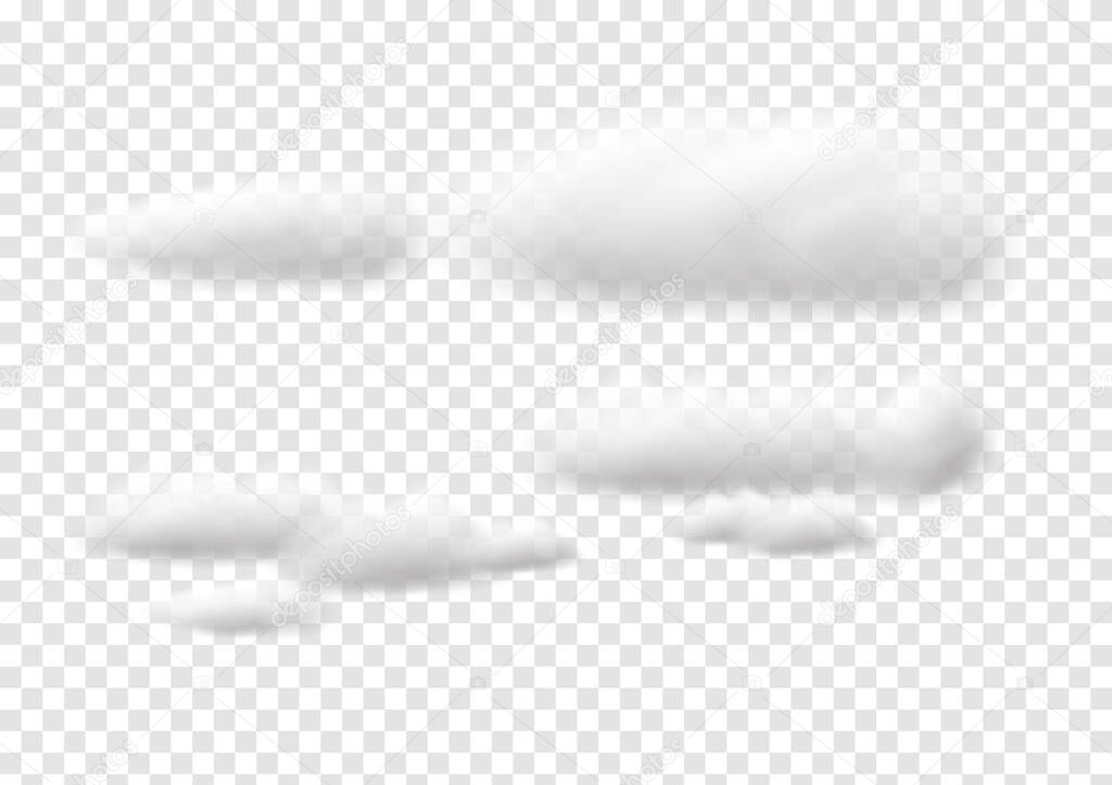 Realistic white cloud vectors isolated on transparency background, cotton wool ep114