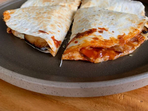 Focus Image Tortillas Pizza Wrap Tomato Sauce — Stock Photo, Image