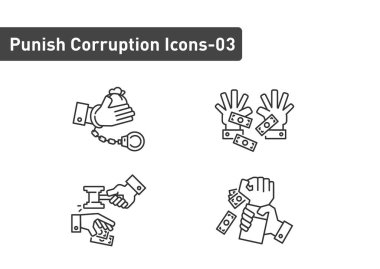 Yolsuzluk ve ceza ana hatları simgesi beyaz arkaplan ep03 'te izole edildi