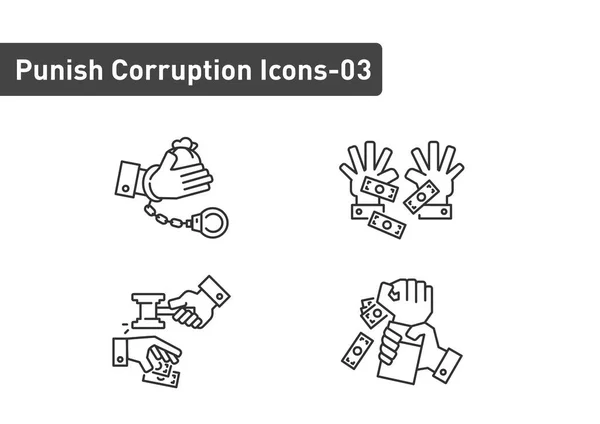 Corruption Punishment Outline Icon Set Isolated White Background Ep03 — Stock Vector