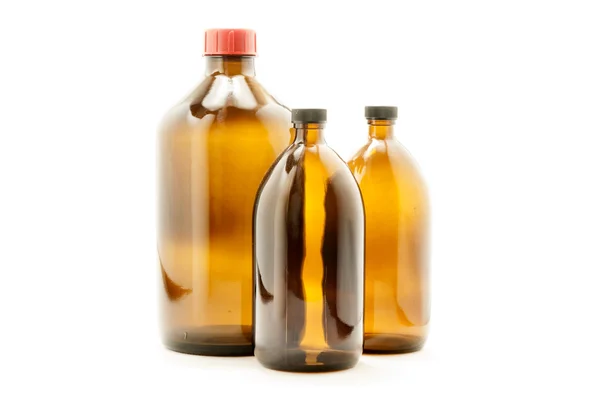 Group of brown bottles used in laboratory — Stock Photo, Image