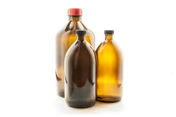 Group of brown bottles used in laboratory — Stock Photo, Image