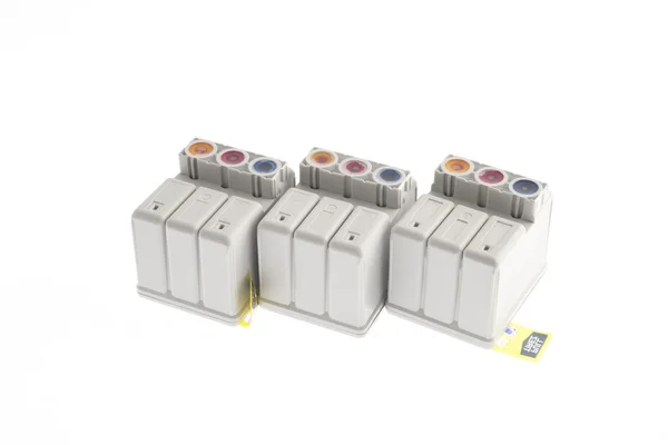 Stack of printer cartridge isolated on white — Stock Photo, Image
