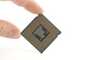 insan parmağı ile üzerine beyaz izole cpu