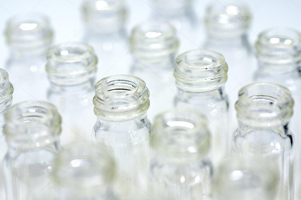 Glass vials in a row
