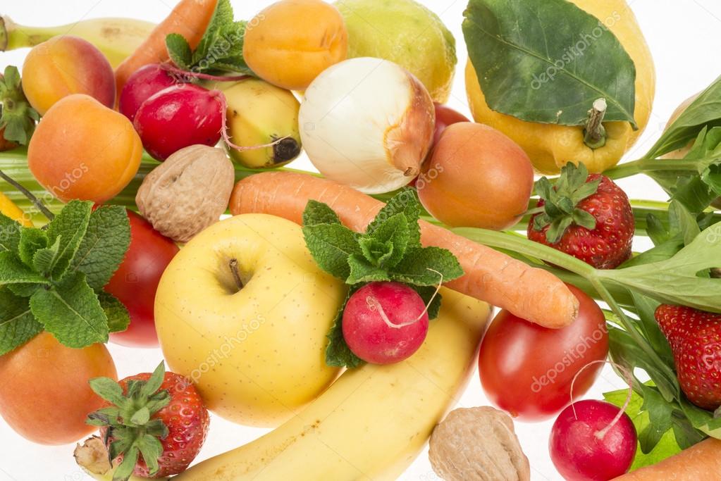 Summer Season Fruit And Vegetables On Wooden Table Stock Photo Composition Of Summer Season Fruit And Vegetables On Wooden Table Photo By Rombostudio
