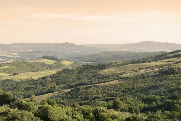 Panorama paesaggistico toscano al tramonto — Foto Stock