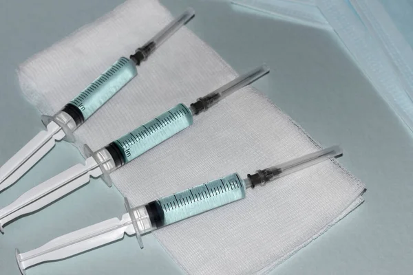 Jeringas Con Vacuna Inyección Médica Contra Virus Corona Covid Concepto —  Fotos de Stock