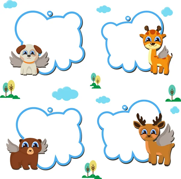 Djur ansikten text ramar clip art set — Stock vektor