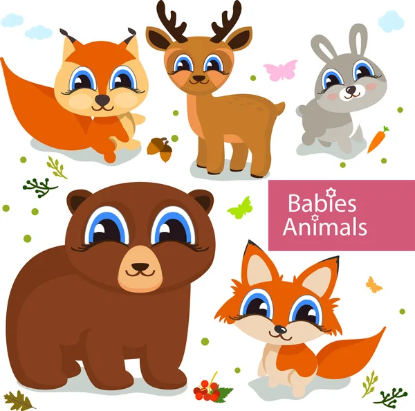 Collection of cute cartoon animals — Stock Vector