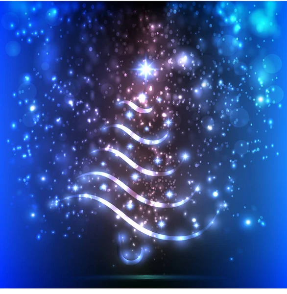 Pomul de Crăciun realizat cu lumini strălucitoare pe fundalul abstract albastru — Vector de stoc
