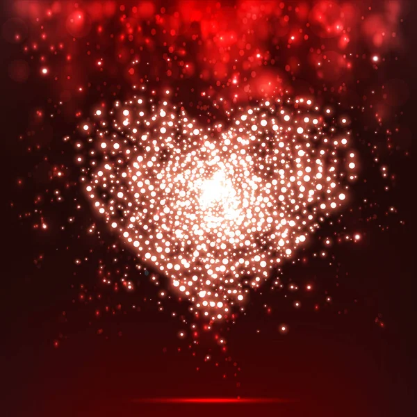 輝く明るいピンクの心。バレンタインデーのライトカード — ストックベクタ