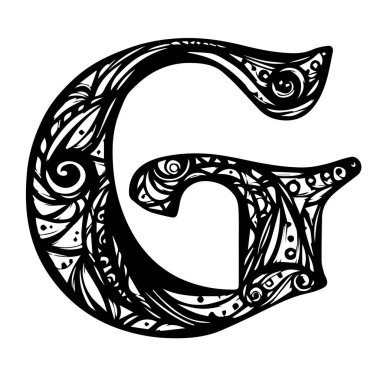 G harfi, vektör el, çiçek desenli G harfi ya da logo. Çiçekler ve dallarla birlikte G harfi. Çiçek Tasarımı. Tasarım Vektörü.