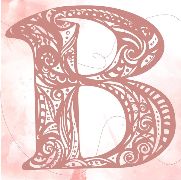 ヴィンテージデザインベクトル イニシャルB アルファベット タイポグラフィ モノグラム 水彩の背景にピンクのイニシャルのゴミ — ストックベクタ