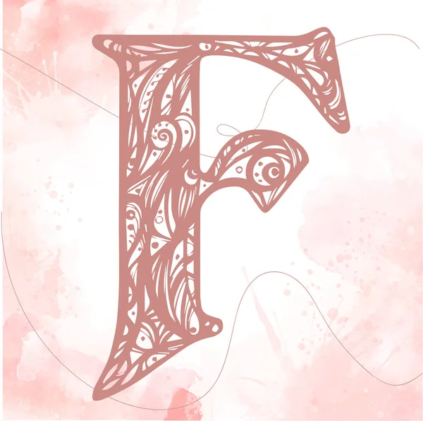 Naïeve Vintage initialen letter F. alfabet, met de hand getekend letter F. Roze kleur initialen nest op een aquarelachtergrond. — Stockvector